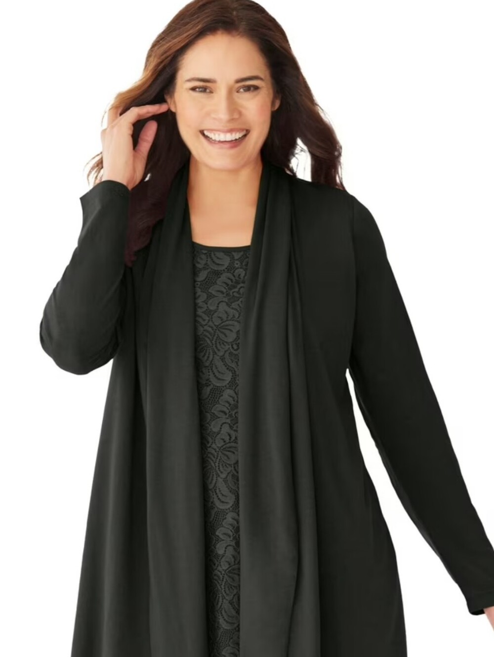 Bundle Of Two! Open-Front Lace-Trim Cardigan Sweater - One Sage Green, One Black